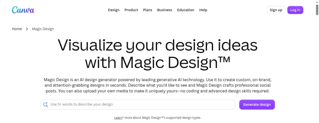 Canva Magic Design 공식 페이지