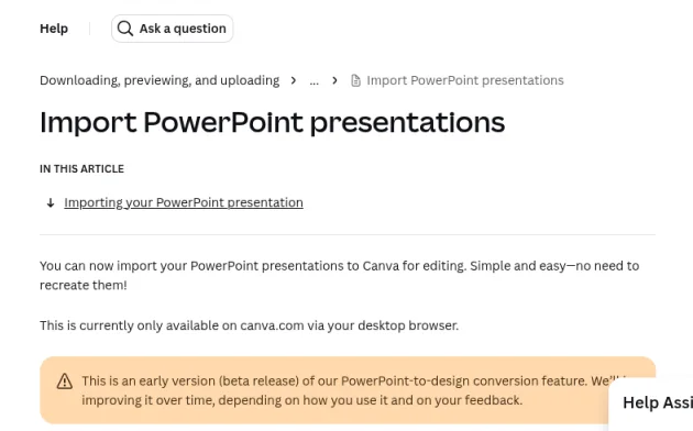 Canva PowerPoint 가져오기 도움말