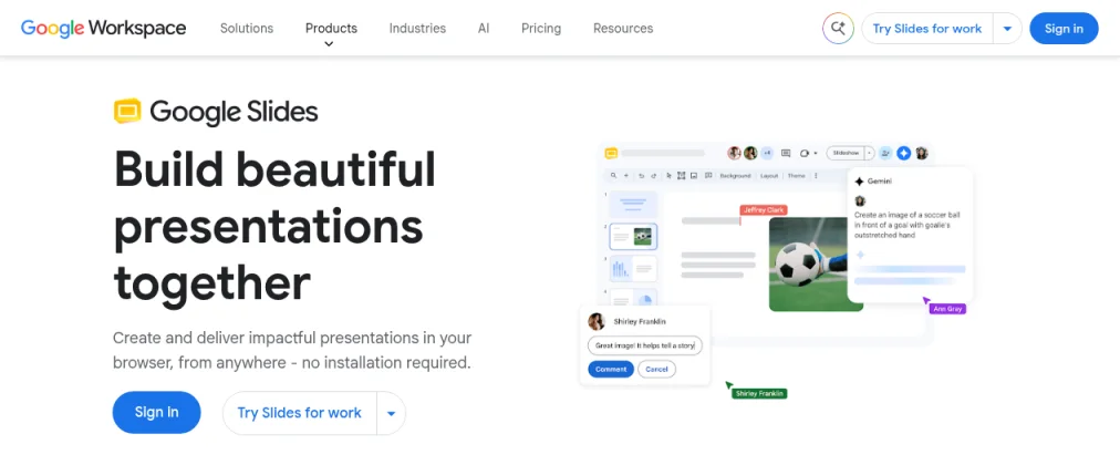 Google Slides 공식 제품 페이지