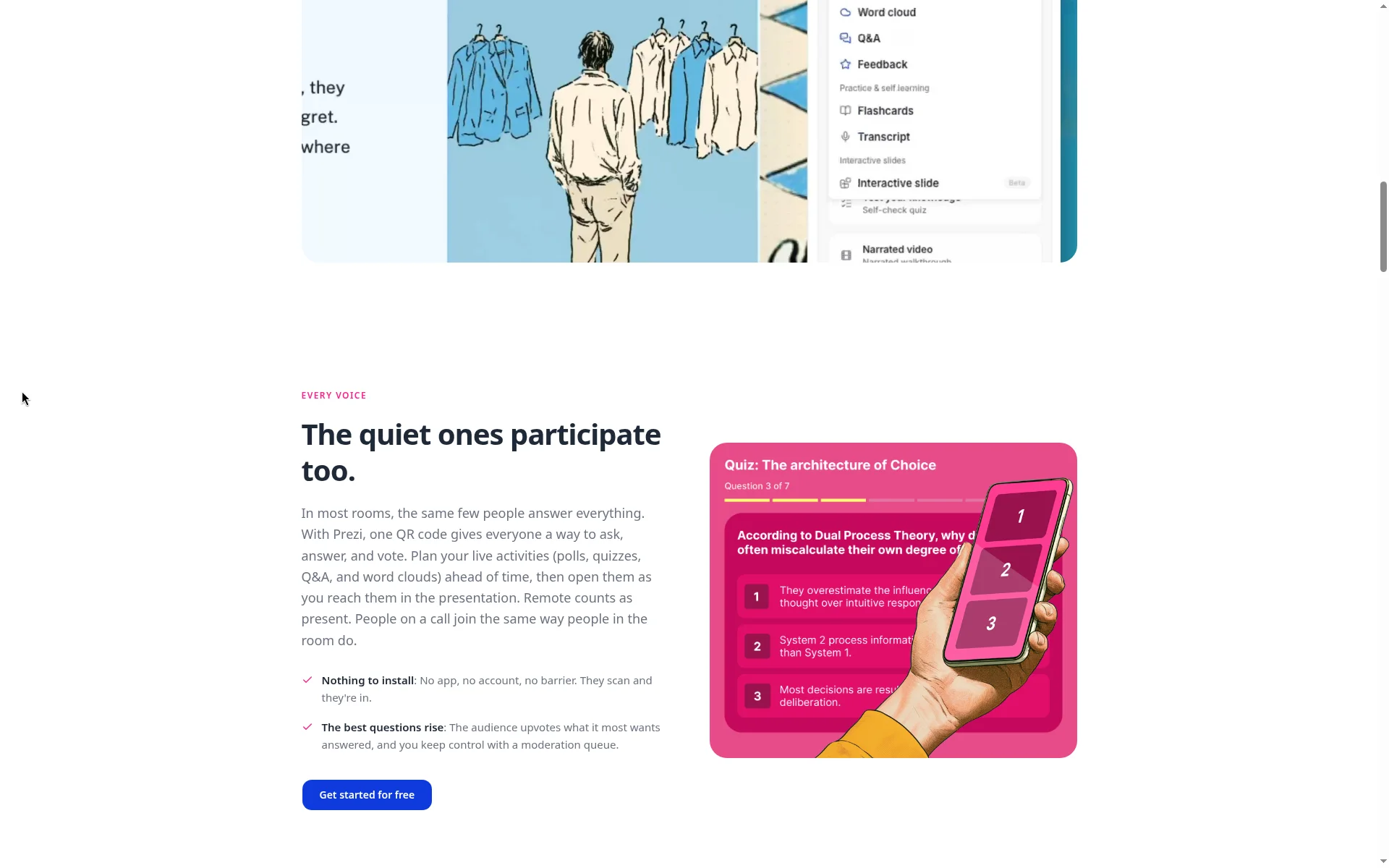 Prezi 오디언스: QR로 투표·퀴즈·Q&A, 세션 후 학습 자료